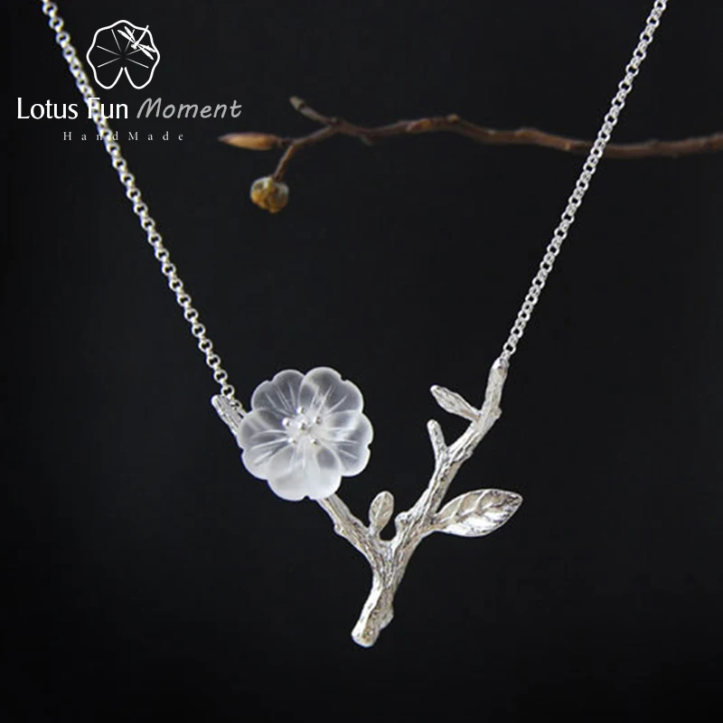 

Lotus Fun Moment Real 925 Sterling Silver Handmade Fashion Jewelry Flower in the Rain Necklace with Pendant for Women Collier