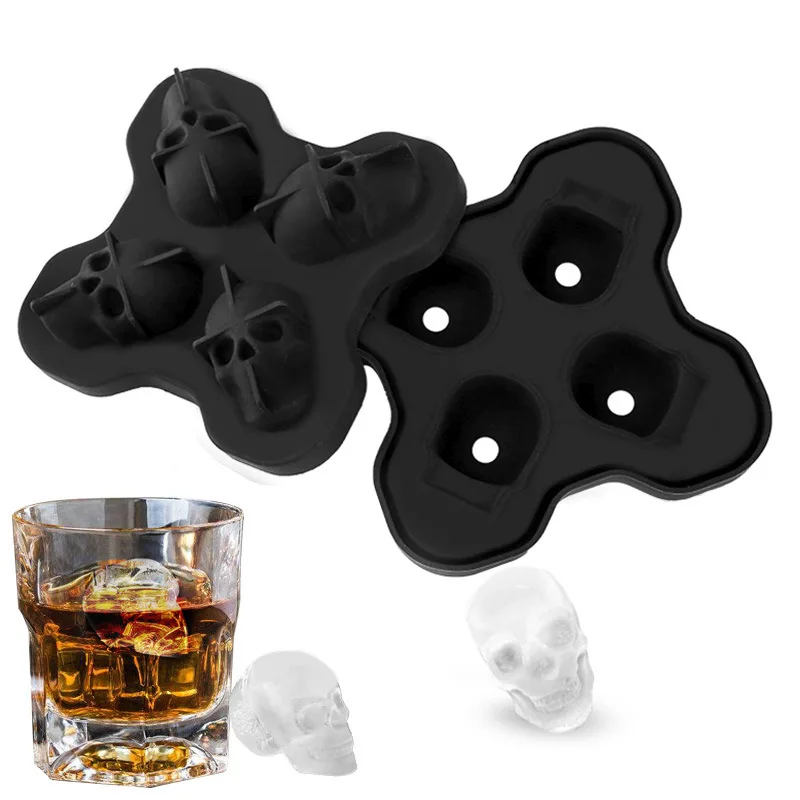 

4 Grids 3D Skull Head Ice Cube Mold Halloween Skull Shaped Whisky Wine Ice Cube Tray Maker Chocolate Mould Bar Party Supplies