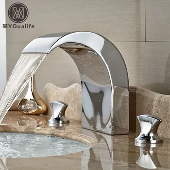 

Dual Unique Design Handle Waterfall Spout Vanity Basin Sink Mixer Taps Polished Chrome Faucet