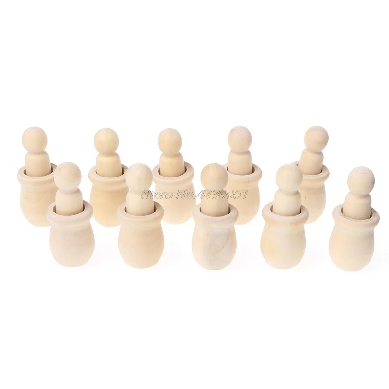 

10Pcs People Nesting Set Wooden Peg Dolls Unfinished DIY Decor For Paint Stain