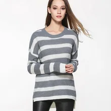 2017 New Fashion Women Knitted Sweaters Pathwork Long Sleeve O-neck Pullovers Casual Loose Pullovers Striped Long
