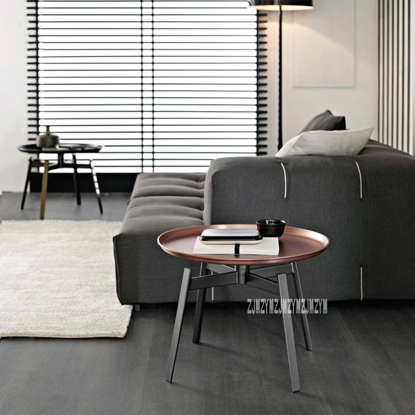 Современный европейский стиль, Круглый Настольный поднос для чая, железный лак для жарки, для гостиной, спальни, угловой диван, простой круглый журнальный столик