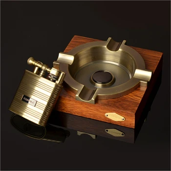 

Windproof Gas Pulse Lighter Metal Cigar Ashtray with Flintstone Cigar Accessories Set Gift Box