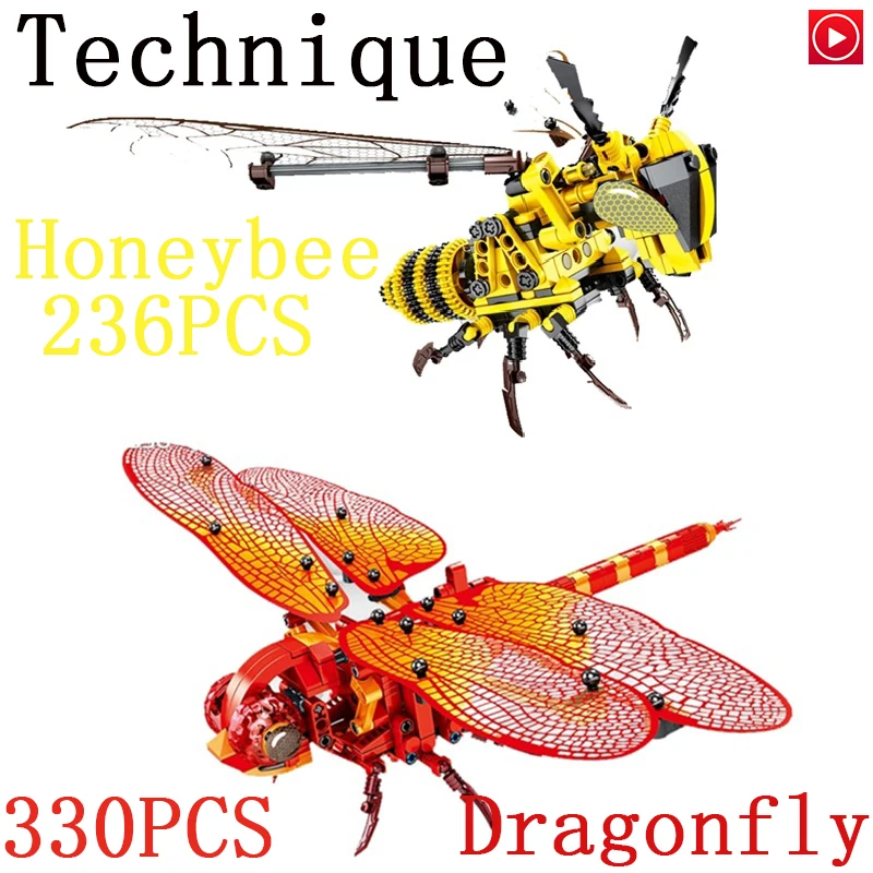 Legoed Animal Simulated insect DIY Red Dragonfly Building Blocks
