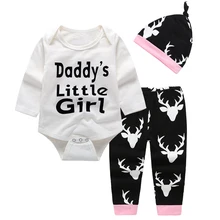 Детская одежда для девочек с длинными рукавами, боди+ Штаны+ шляпа с рисунком оленя печатающая головка 3 шт./компл. Одежда для новорожденных комплект одежды для малыша, одежда