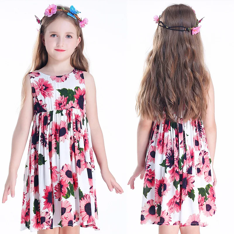Floral Print Summer Girl Dress Flower Sundress Party Children Wear Kids Clothing
