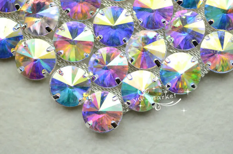 fancy dress Bridal Sew On Dress Applique silver AB Crystal Rhinestone