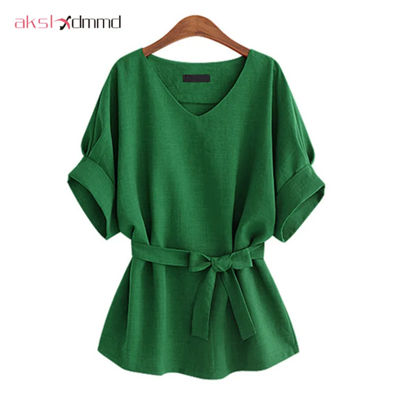 

Women's Short Sleeve Causal Shirts 2019 New Summer Loose Large Size Batwing Sleeve Linen Shirt Female Tops Blouse Femme LH650