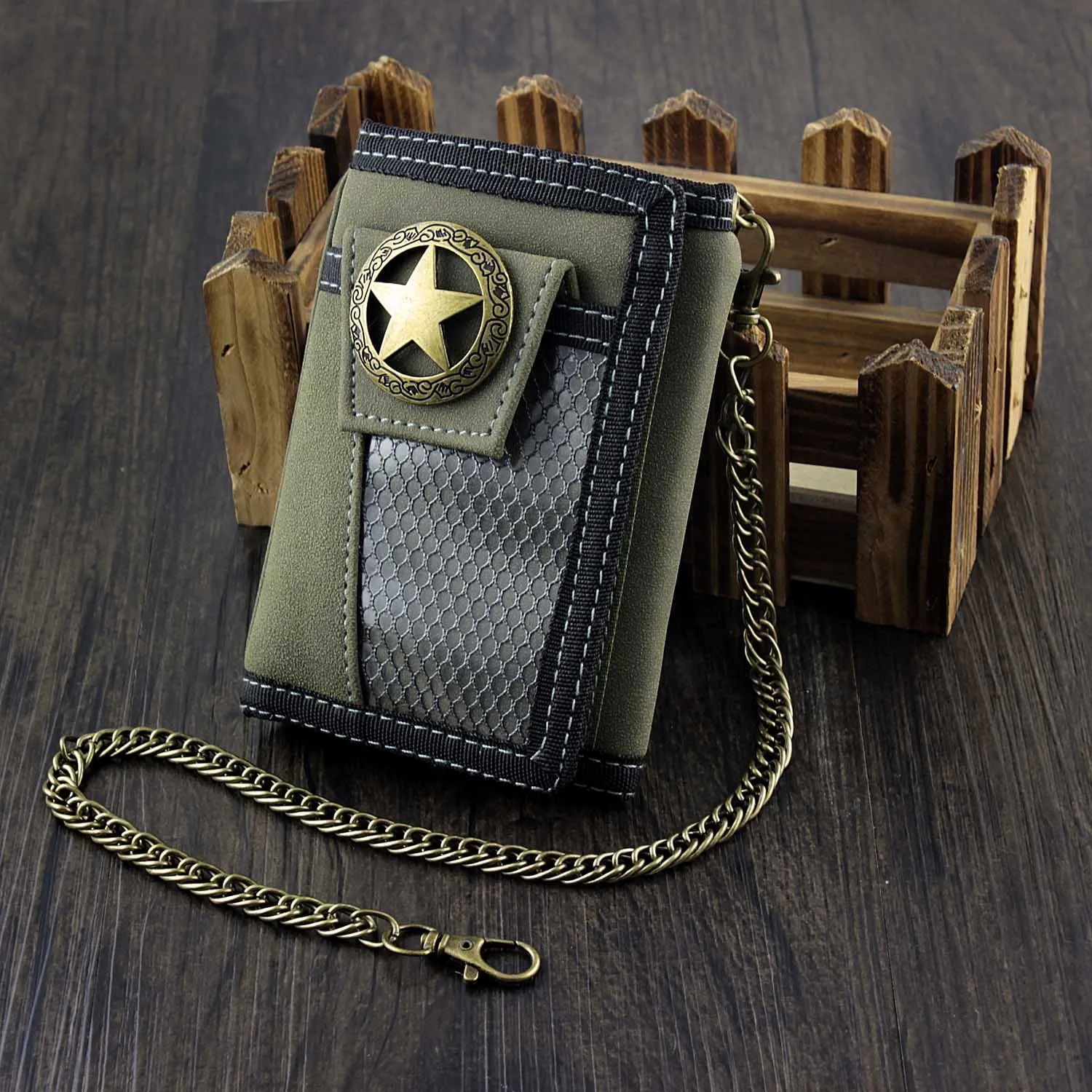

Boys Studden Trifold Card holder Slim Cavans Wallet with safe chain