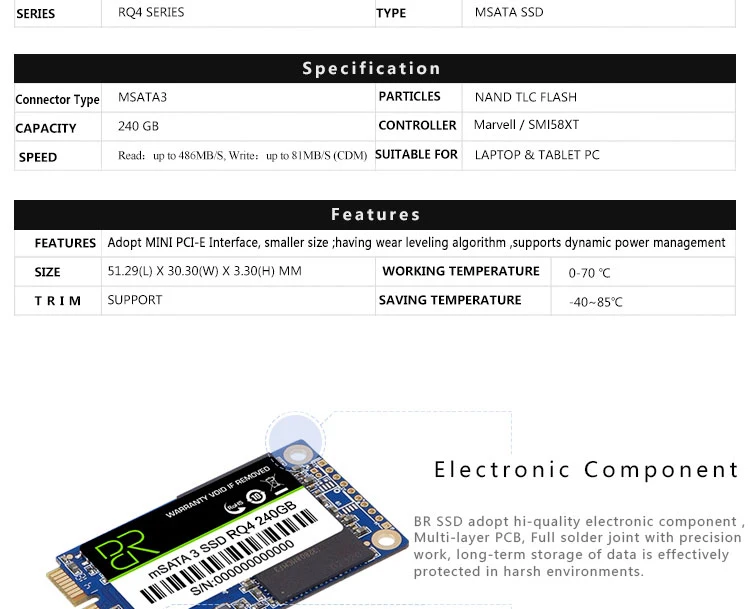 BR msata ssd sata3 sata2 240g 120g 60g msata-SATA адаптер Корпус Внутренний твердотельный накопитель для ноутбуков