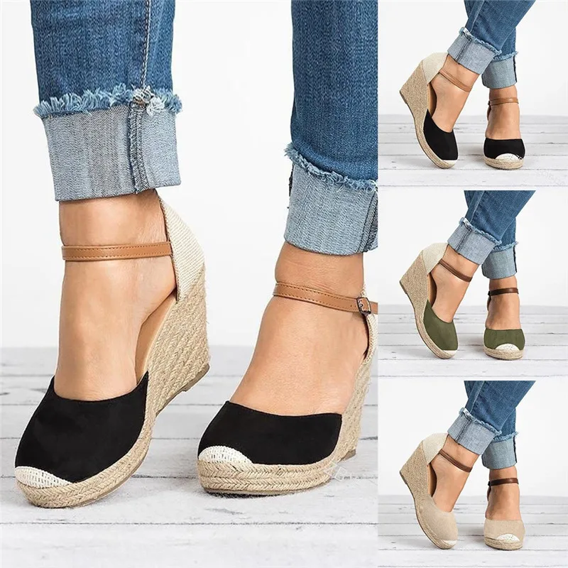 

2019 Women Shoes Suede Wedges High Ankle Sandals Round Toe Casual Shoes 2019 New High Slope Round Head Sandals Casual Shoe