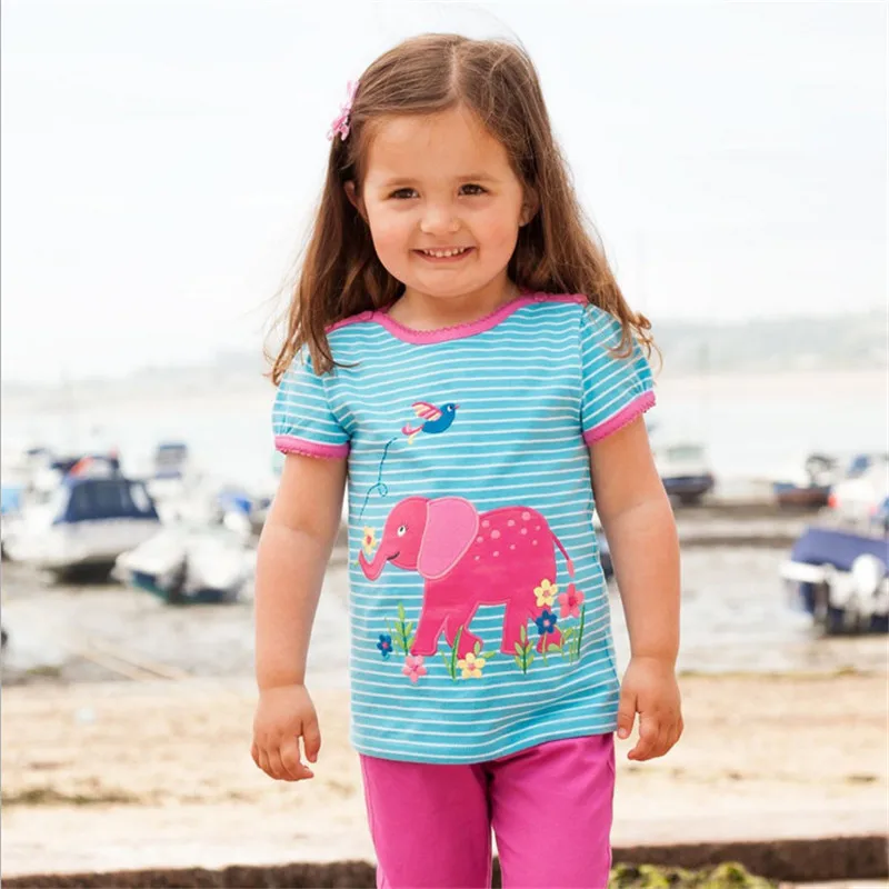 Baby girls new style short sleeve summer t shirts girls cute striped cartoon t shirt with applique a cartoon elephant top tees Baby girls new style short sleeve summer t shirts girls cute striped cartoon t shirt with applique a cartoon elephant top tees