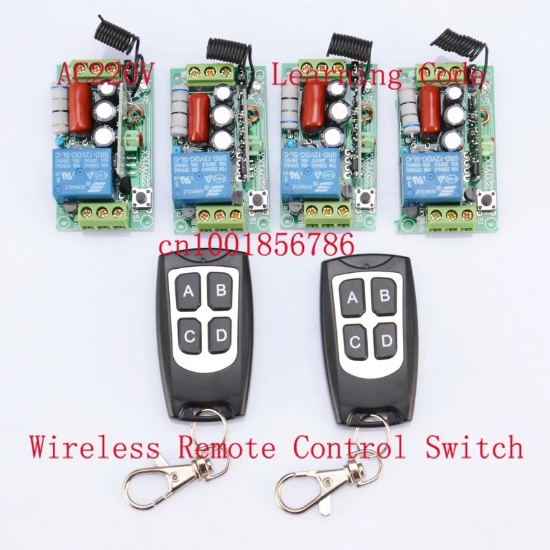 220V Wireless Remote Controller Wireless Power Switch System 4 Receiver& 2 Transmitter 1CH 10A Light Lamp LED SMD ON OFF