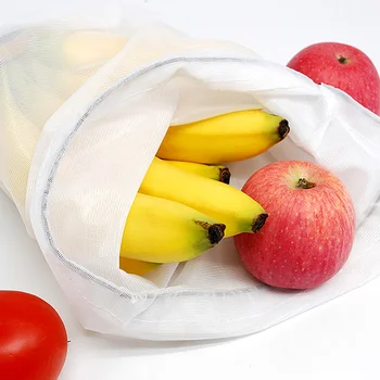 

Reusable Fruit Mesh Storage Bags with Drawstring Washable Eco-Friendly Organization Bag for Kitchen Vegetable Home Toys Sundries