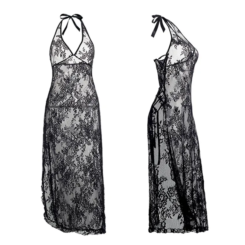 Женское сексуальное длинное платье Ночная рубашка прозрачная сетчатая спинка с v-образным вырезом платья Ночная Сорочка Ночное белье