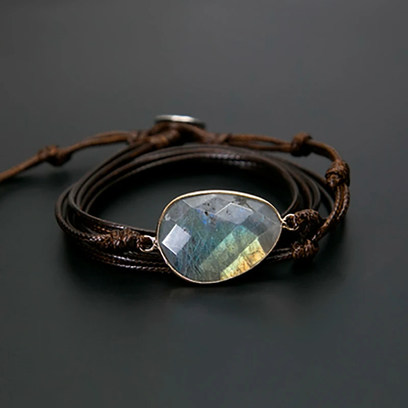Модный браслет с натуральными камнями, браслет из Лабрадорита, уникальный этнический браслет ручной работы, Прямая поставка