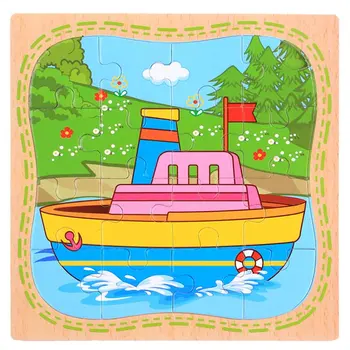 

MrY 2019 Newest 16 Pcs Children Wooden Toys Early Educational Puzzle Pattern Cartoon Board New
