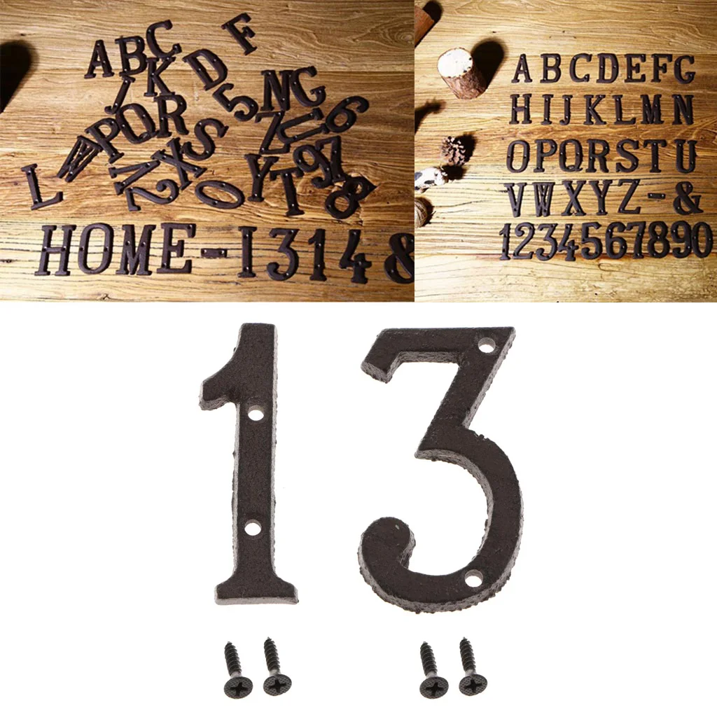 2pcs Cast Iron Metal Door Number Sign Plaque House Garden Name Address Sign Sticker Plate 1 3