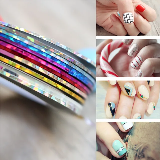 10pcs Mix Different Color Nail Rolls Striping Tape Line Diy Nail Art