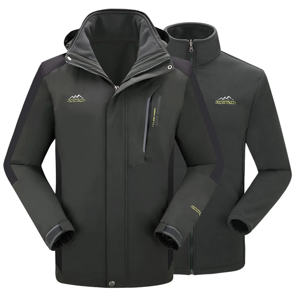 Men carbon gray Одно пальто три куртка для альпинизма 8XL съемная подкладка двойная молния осенне-зимнее теплое пальто флисовый костюм для скалолазания анти-пот - Цвет: Men carbon gray