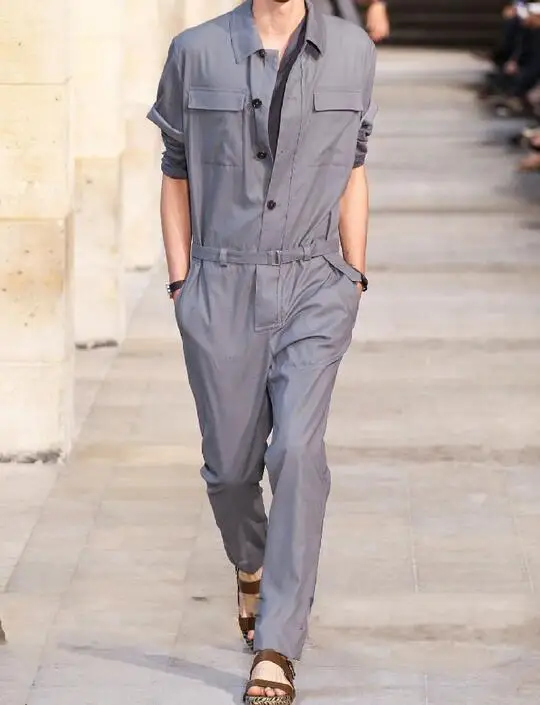 

S-4XL HOT 2019 Spring Men's New Jumpsuits overalls conjoined trousers fashion runway looks cultivate one's morality gray