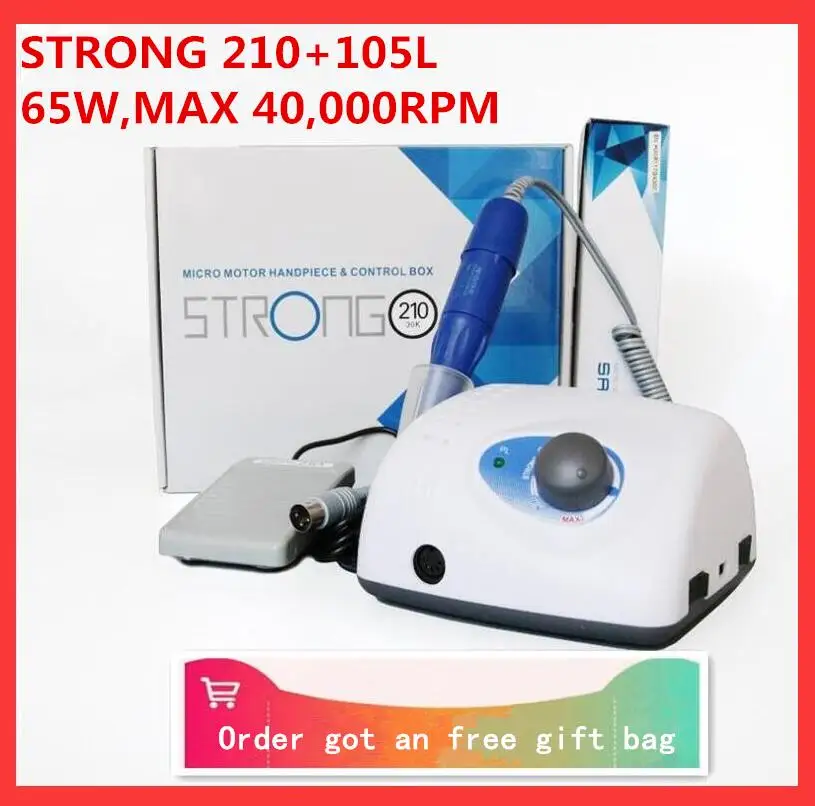 

2018 New Arrival STRONG 210 105L 102L Handpiece 65W 40000rpm Nail Drills Manicure Machine Pedicure Electric File Bits
