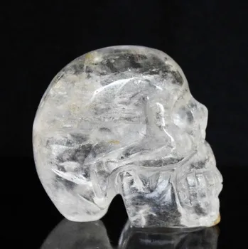 

YM 314 Natural Clear Gold Rutilated Quartz Crystal Skull Reiki Healing