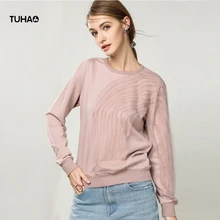 TUHAO/Женские топы, Осенние трикотажные футболки с длинными рукавами и круглым вырезом, сетчатые Лоскутные Женские повседневные рубашки, верхняя одежда TS7857