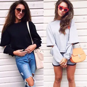 

Fashion Women Casual Tops Long Sleeve Autumn Hoodies 2019 New Sexy Cut Out Elbow Jumper Tops Sweatershirt Slouchy Pullover NEW