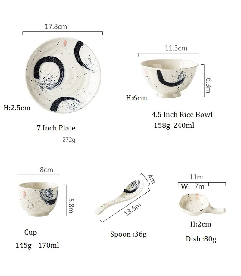 NIMITIME Ретро Керамическая пиала для риса 7 дюймов Тарелка суповая ложка чашка палочки для еды отдых Ресторан 5 шт. набор отель Бытовая Посуда