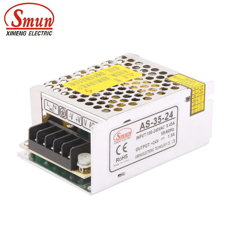 

SMUN AS-35-24 Mini Size 35W 24V 1.5A Single Output AC-DC Switch Power Supply For LED