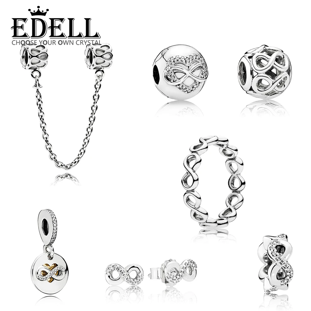 

EDELL 100% 925 Sterling Silver 1:1 HEART OF INFINITY LOVE Ring EARRINGS CLIP SPACER HANGING CHARM Beads Raindrops Safety Chain