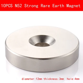

10PCS round D12X3mm hole 4mm N52 Super Powerful Strong Rare Earth Magnet permanent N52 plating Nickel Magnets Diameter 12mm*3mm