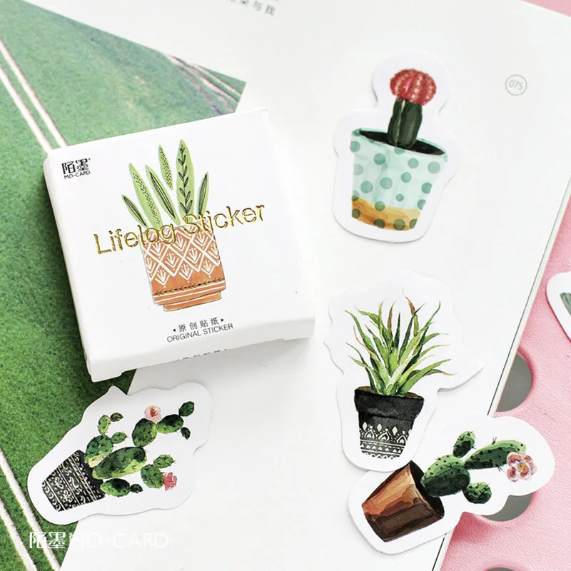 45Pcs/box Creative Potted Plants Paper Stickers Flakes Vintage Romantic For Diary Decoration Diy Scrapbooking Stationery Sticker |