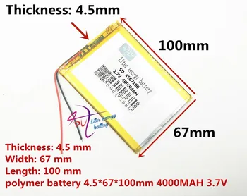 

Free shipping Tablet PC battery PL4567100 3.7V 4000mah Lithium polymer Battery with Protection Board For PDA Rechargeable batter