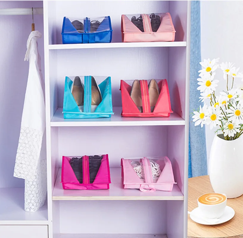 1 قطعة المحمولة السفر إمدادات المنظم أحذية حقيبة التخزين PVC للماء الغبار شنقا حفظ الفضاء خزانة رف