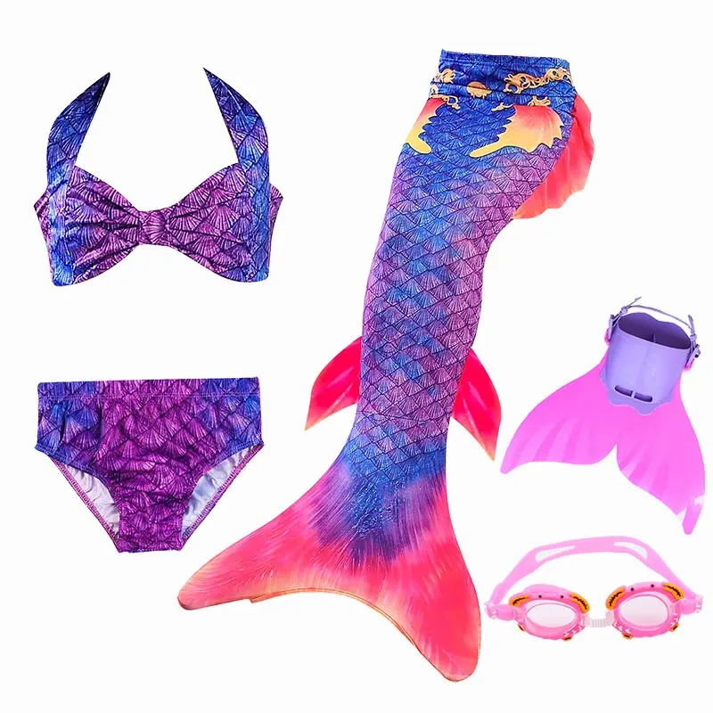 Хвосты маленькой русалки для плавания купальники хвост русалки костюмы для косплея для девочек купальник детский для плавания костюм монофин - Цвет: with monofin goggle
