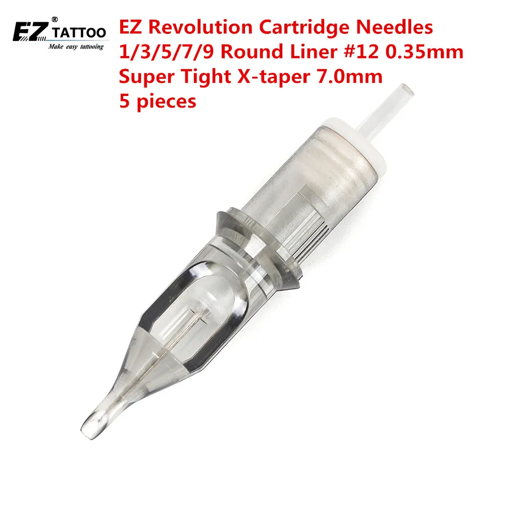 

EZ Revolution Cartridge Tattoo Needles Round Liner #12 0.35mm Super Tight XTaper 7.0mm for Cartridge Machine and Grips 5pcs/lot