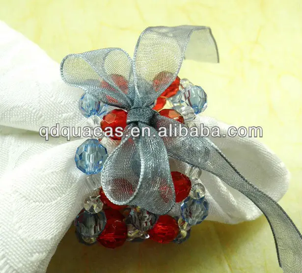 napkin rings blue beades acrylic flower, wholesale napkin holderin