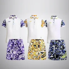 Детский спортивный костюм для гольфа футболка с короткими рукавами для девочек юбка с принтом Летний дышащий Быстросохнущий комплект одежды для гольфа AA51881