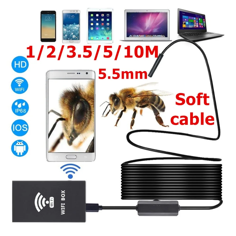 

LESHP 5.5mm 1/2/3.5/5/10M WIFI Endoscope Soft Cable 8pcs Adjustable LED Waterproof Wireless Borescope Camera for Android IOS PC