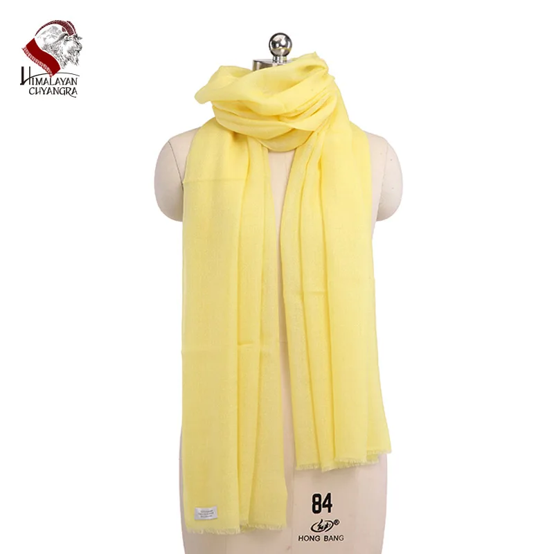 Ультра тонкая шерсть австралийского мериноса шарф шаль глушитель сплошной цвет с фабрики Высокое качество сделано в Непале - Цвет: Fluorescent Yellow
