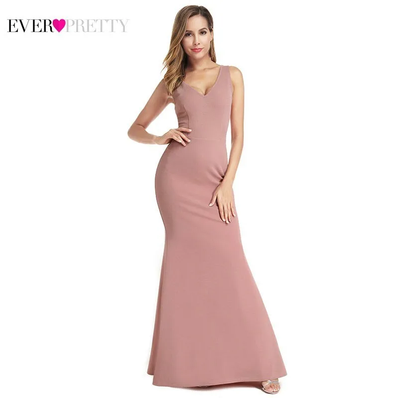 

Elegant Pink Evening Dresses 2019 Ever Pretty EP00912PK V-Neck Sleeveless Women Mermaid Sexy Formal Party Gowns Robe De Soiree
