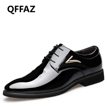 

QFFAZ 2018 New High Quality Fashion Wedding Shoes Men Pointed Toe Oxfords Man Dress Leather Shoes Formal Zapatos Hombre