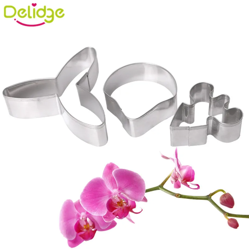 

Delidge 3 pcs Phalaenopsis Three - Piece Biscuit Molds Stainless Fteel Biscuits Fondant Cake Making Molds Decorating Tools