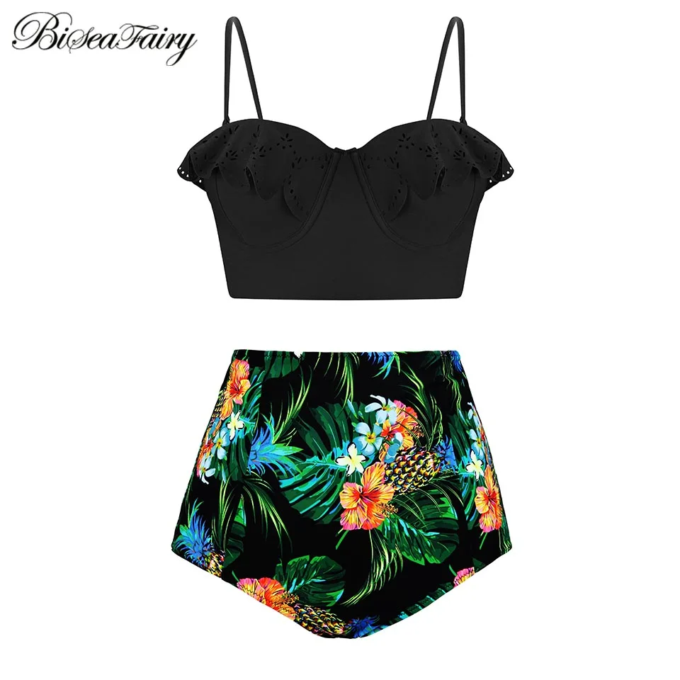 

BISEAFAIRY High Waist Swimsuit 2019 New Bikinis Women Plus Size Swimwear Female Halter Top Push Up Bikini Set Bathing Suits 3XL
