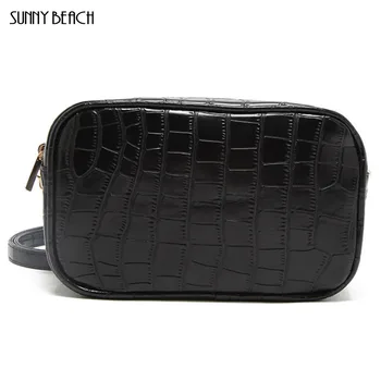 

2019 fashion crocodile pattern PU double zipper bag one shoulder slanting small square bag classic fashion chain handbag