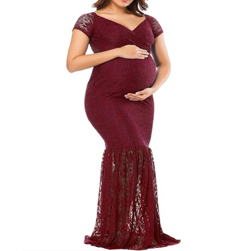 Элегантное платье для беременных Платья для фотосессии макси платья для беременных реквизит для фотосессии Одежда для беременных женщин - Цвет: Бордовый