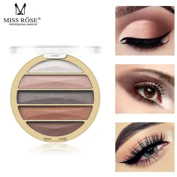 

Miss rose shimmer eyeshadow palette 5 colors earth nude pigment powder long lasting waterproof smoky matte eyeshadow MS196