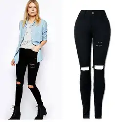 Женские джинсы с дырками, женские классные рваные джинсы до колена, обтягивающие длинные джинсы, брюки-карандаш облегающие брюки